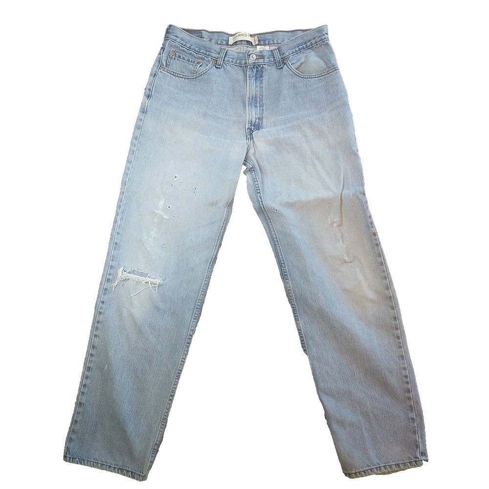 Levis 550 Relaxed Fit Tapered Leg Distressed Jeans Light Wash Mens 34x31 Vintage